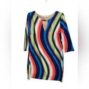 Trina Turk Colorful Pink Blue White Green Red Wave Pattern Dress Size 6